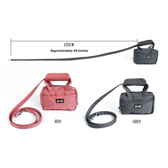 Dog Purse Leash Bag with Poop Bag Dispenser Front Pocket and Center Zipper BLACK - Picture 3 of 11